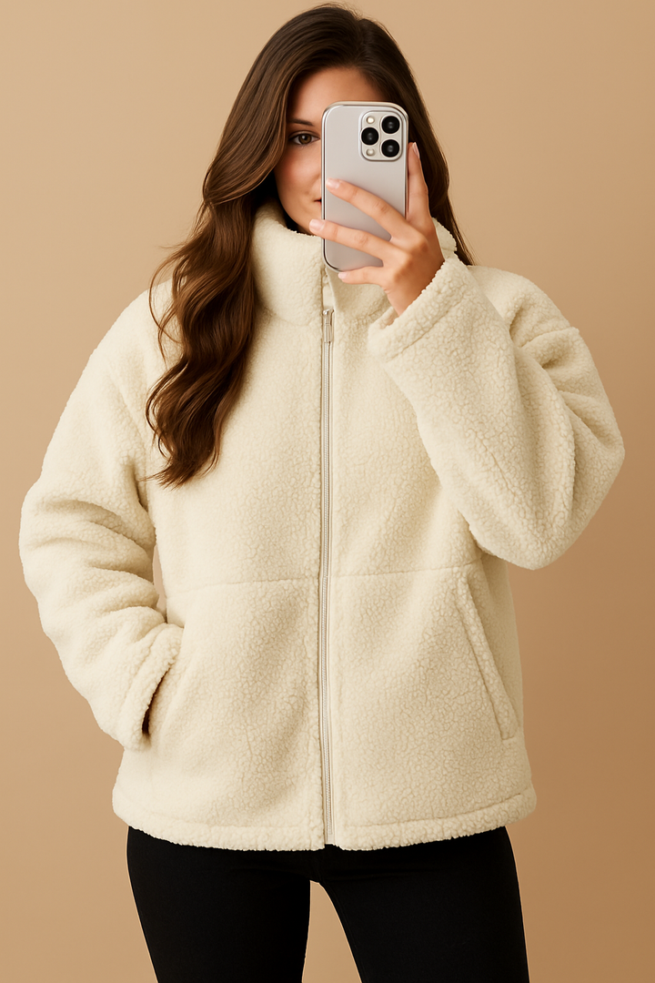 Maya Giacca Teddy Donna – Jacket Morbido e Caldo con Zip, Tasche e Vestibilità Confortevole
