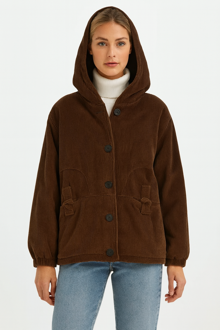 May Giacca Donna in Velluto a Coste – Jacket con Cappuccio, Vestibilità Morbida e Stile Casual