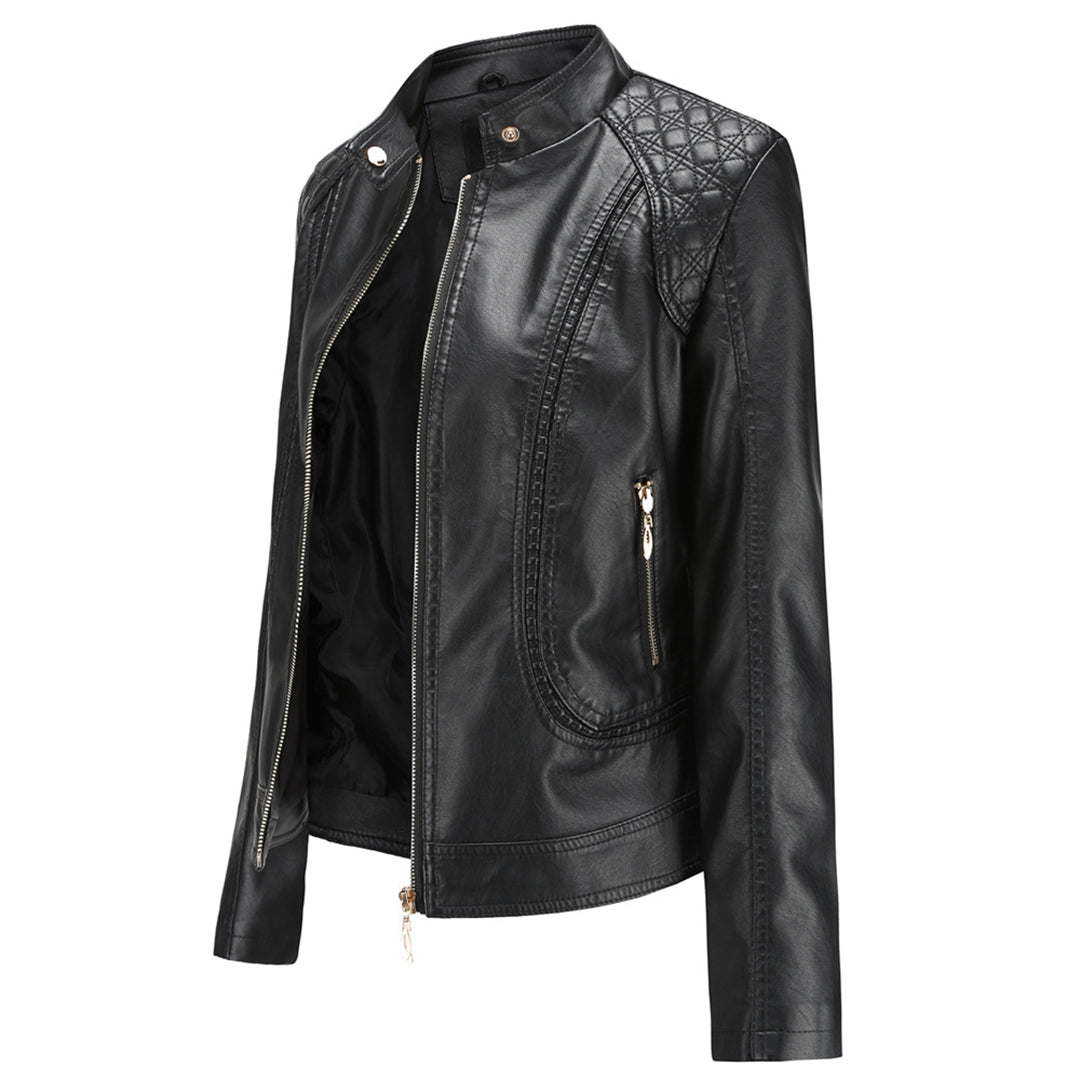 Carla Giacca Biker Dame Cropped – Jakke i økolær med høy krage og vatterte detaljer
