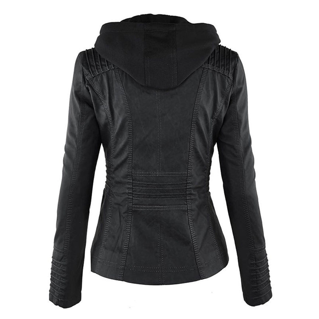 Giacca Casual In Pelle Con Cappuccio E Cerniera Da Donna | Maniche Lunghe