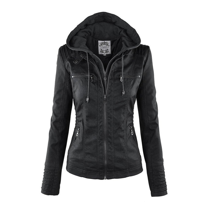 Giacca Casual In Pelle Con Cappuccio E Cerniera Da Donna | Maniche Lunghe