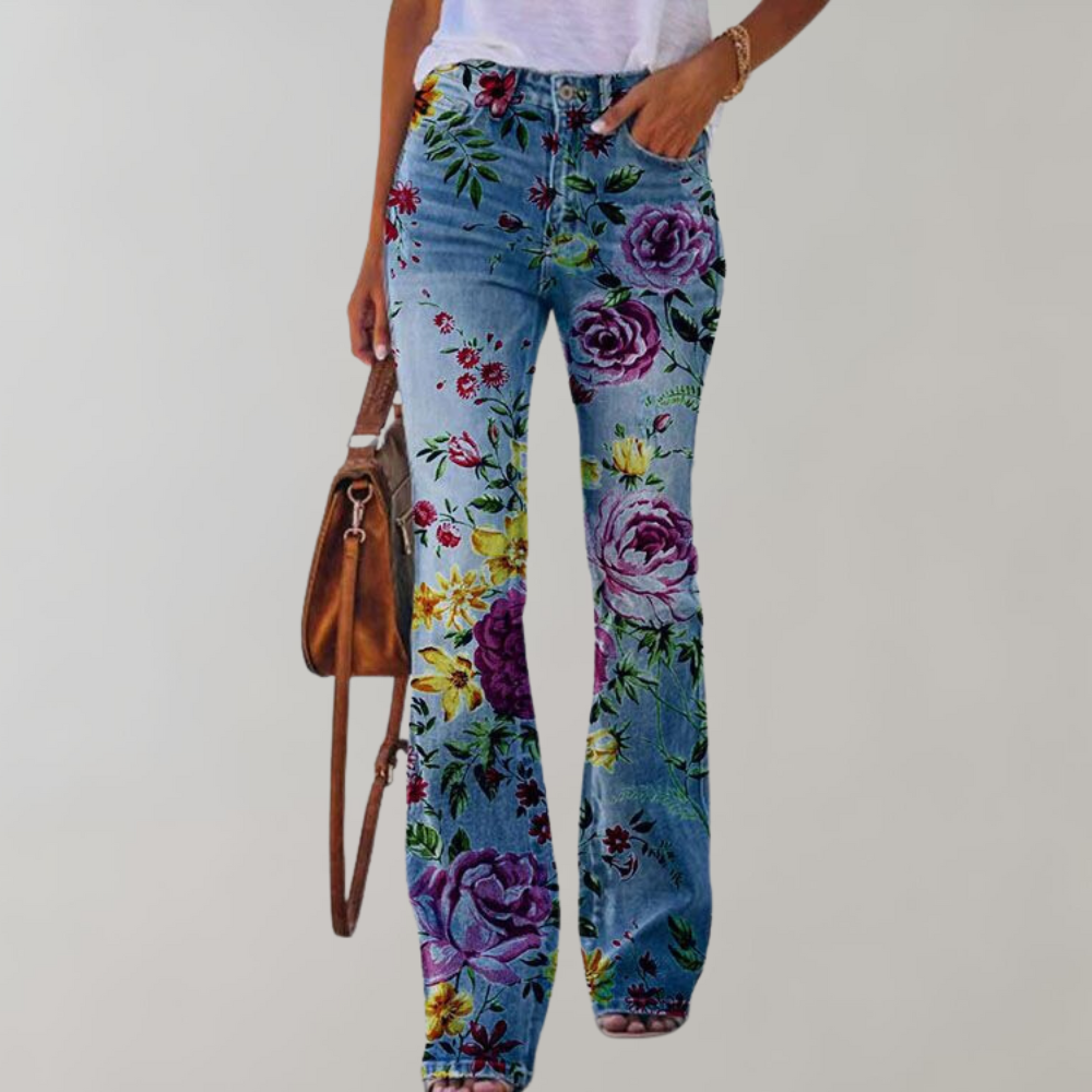 Pantalone A Gamba Larga Vita Alta Da Donna | Stampato