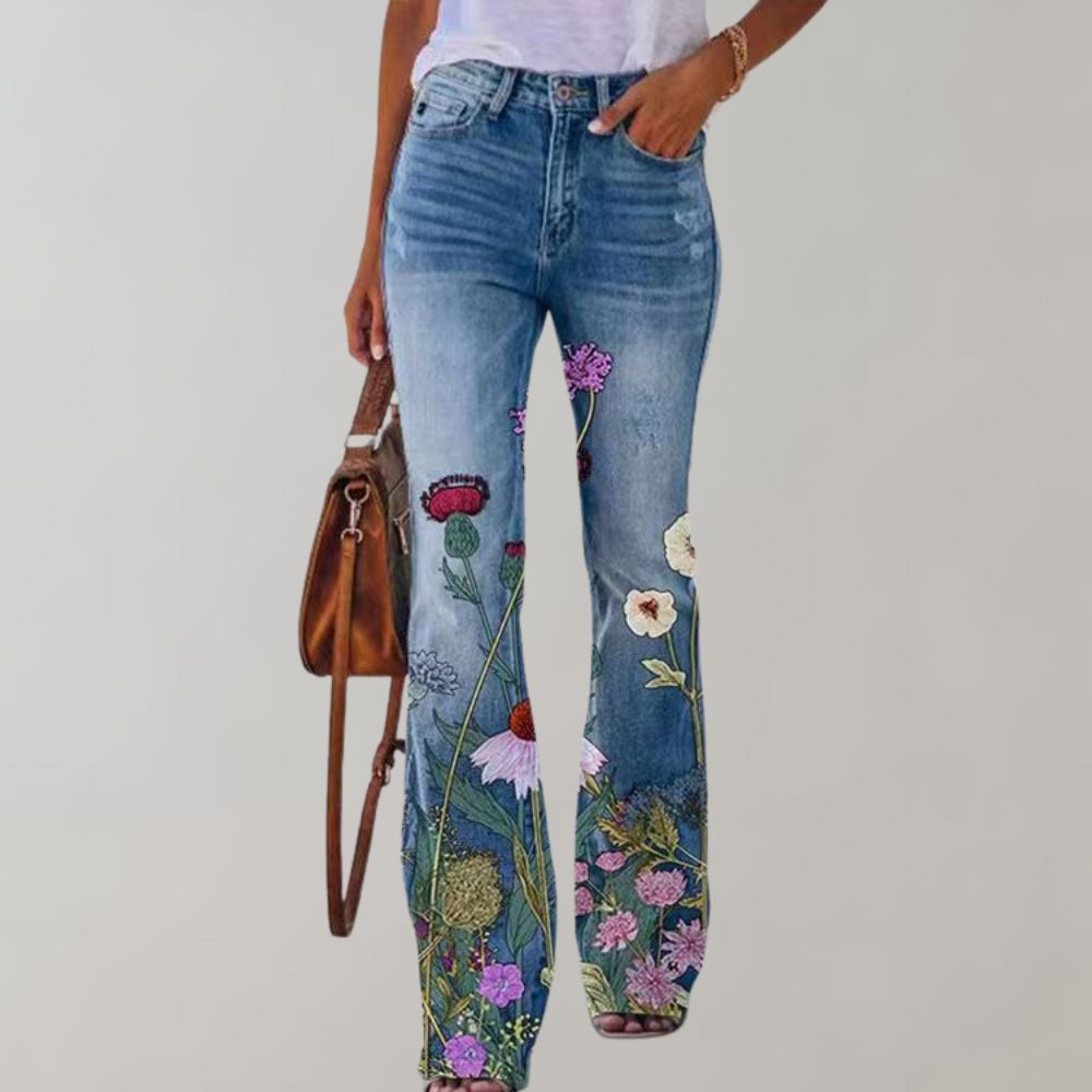 Pantalone A Gamba Larga Vita Alta Da Donna | Stampato