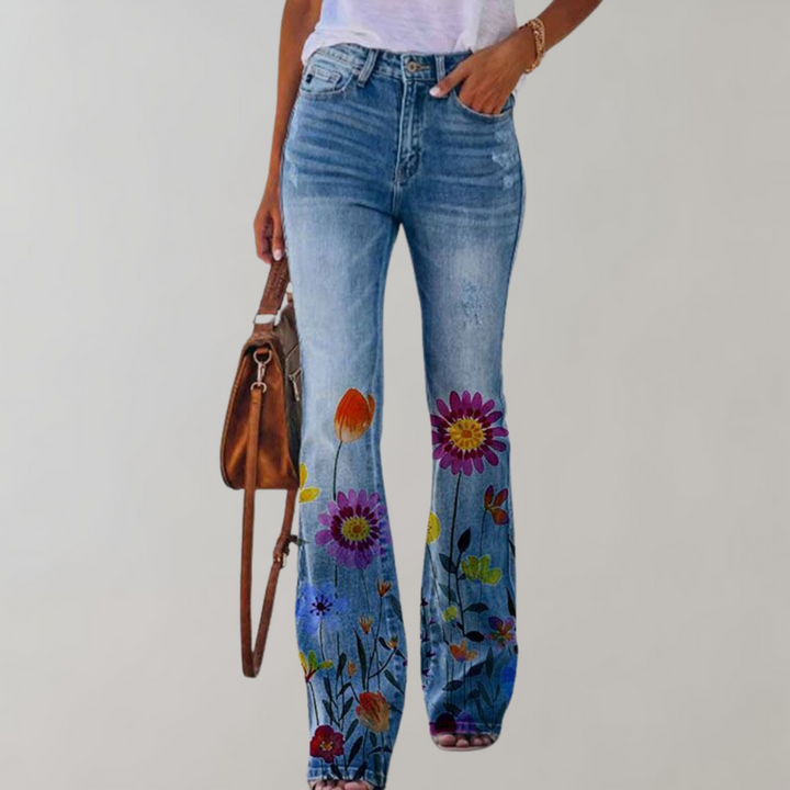 Pantalone A Gamba Larga Vita Alta Da Donna | Stampato