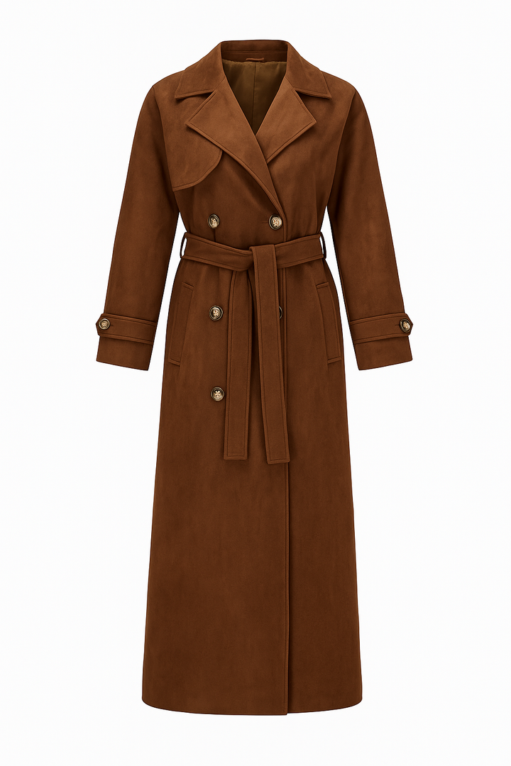 Maxi Trench in Suède Vegano Donna – Elegante, Lungo e con Cintura Regolabile