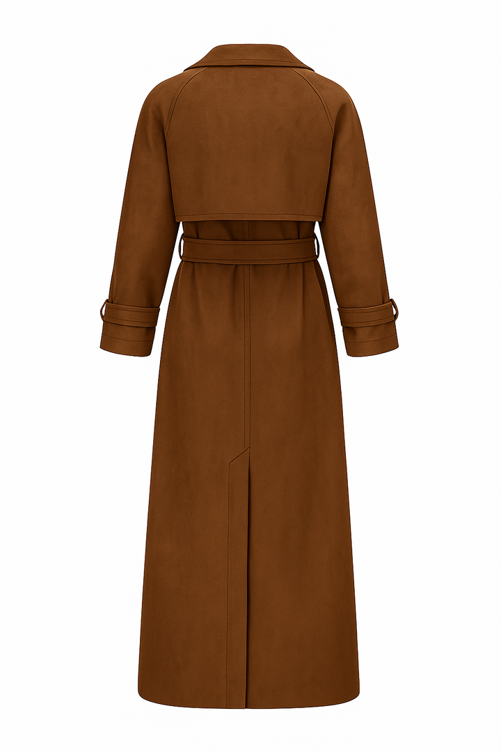 Maxi Trench in Suède Vegano Donna – Elegante, Lungo e con Cintura Regolabile
