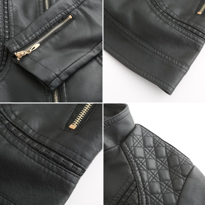 Carla Giacca Biker Dame Cropped – Jakke i økolær med høy krage og vatterte detaljer