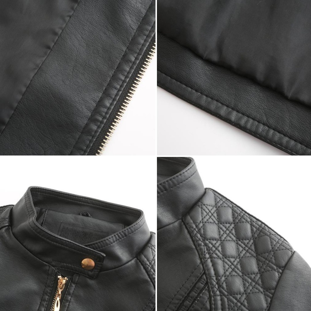 Carla Giacca Biker Dame Cropped – Jakke i økolær med høy krage og vatterte detaljer
