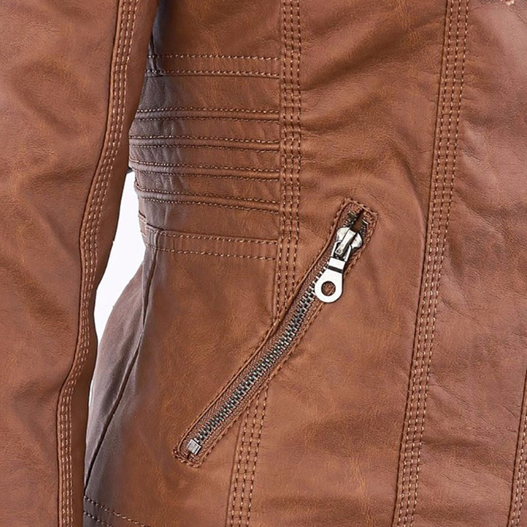 Giacca Casual In Pelle Con Cappuccio E Cerniera Da Donna | Maniche Lunghe