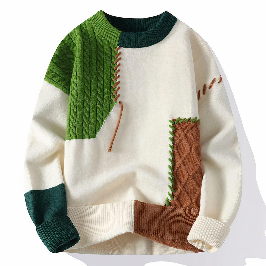 Mill Maglione Uomo Patchwork – Pullover Caldo Casual con Vestibilità Regolare e Design Moderno