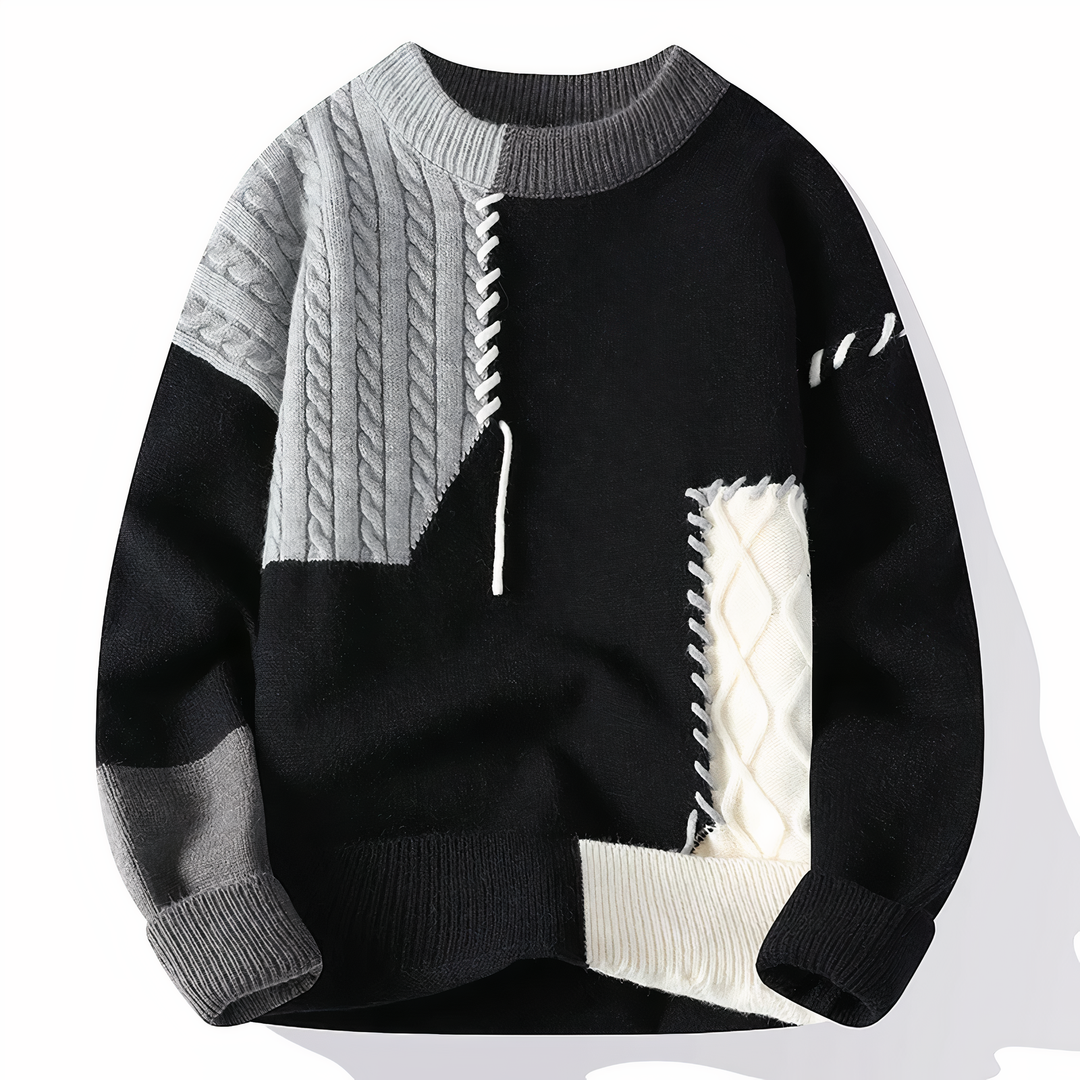 Mill Maglione Uomo Patchwork – Pullover Caldo Casual con Vestibilità Regolare e Design Moderno