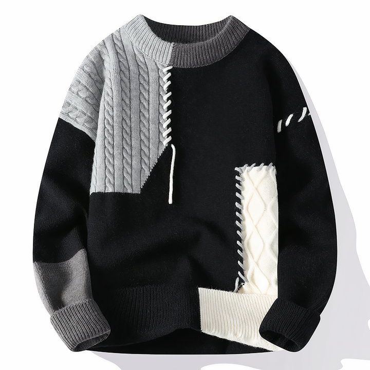 Mill Maglione Uomo Patchwork – Pullover Caldo Casual con Vestibilità Regolare e Design Moderno
