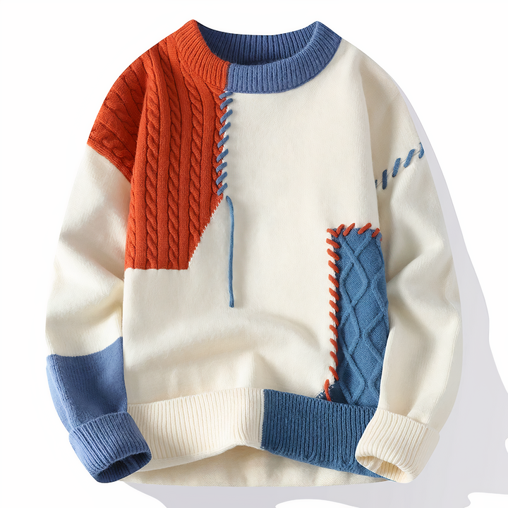 Mill Maglione Uomo Patchwork – Pullover Caldo Casual con Vestibilità Regolare e Design Moderno