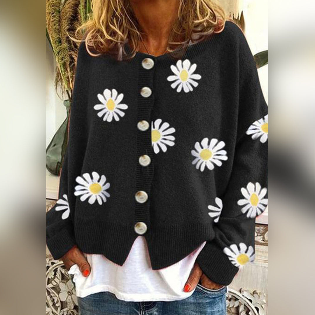 Cardigan Donna Con Motivo Floreale | Manica Lunga