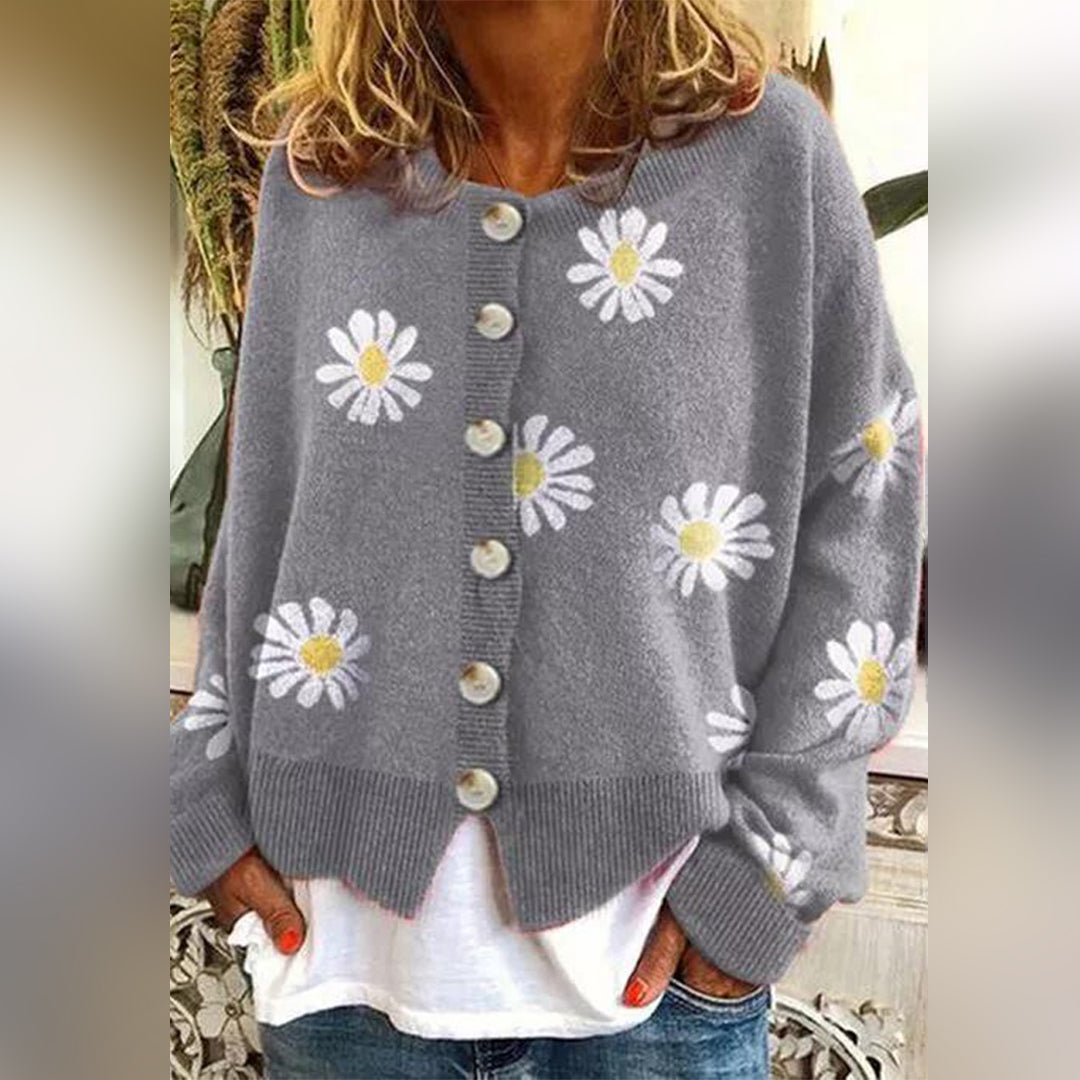 Cardigan Donna Con Motivo Floreale | Manica Lunga