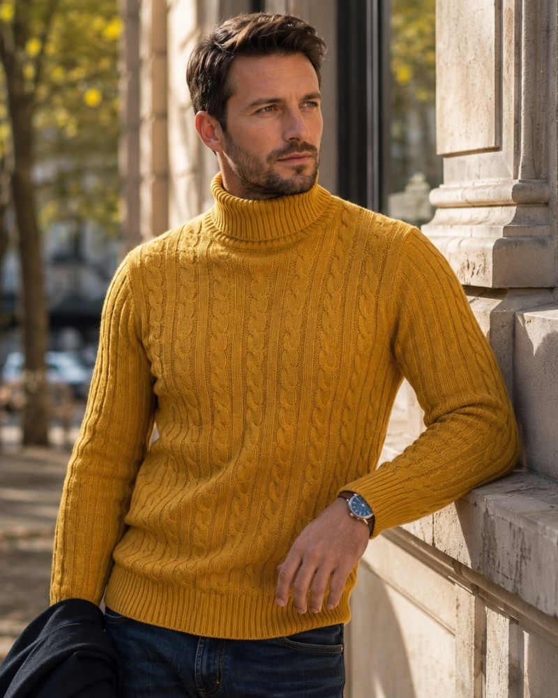 Nathan Dolcevita Uomo – Maglione a Coste Slim Fit in Morbido Tessuto Acrilico Caldo