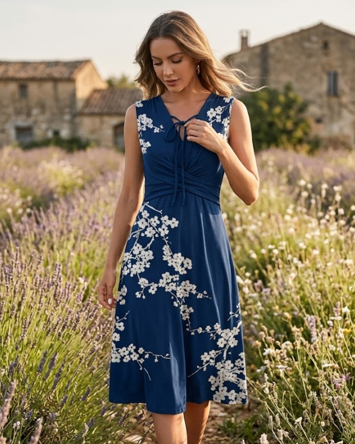 Aurelia - Abito Midi Estivo Senza Maniche con Scollo a Incrocio da Donna