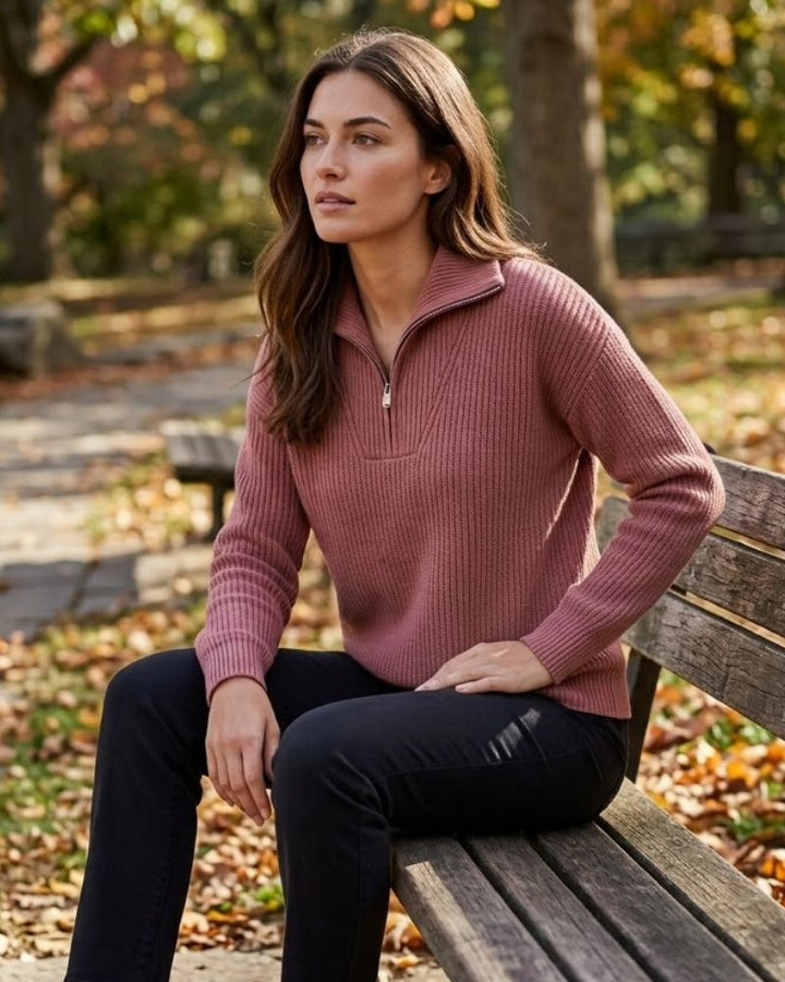 Maine Maglione Donna Half Zip – Pullover Morbido con Vestibilità Rilassata e Stile Senza Tempo