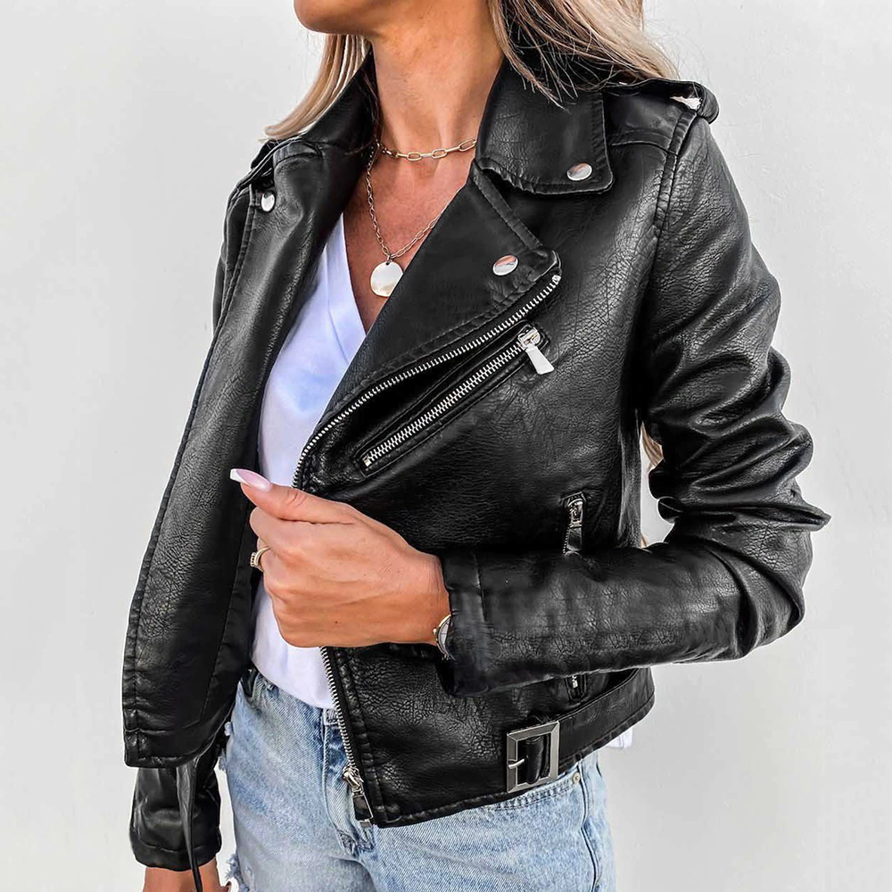 Giacca In Pelle Con Colletto Revers Per Donna | Casual