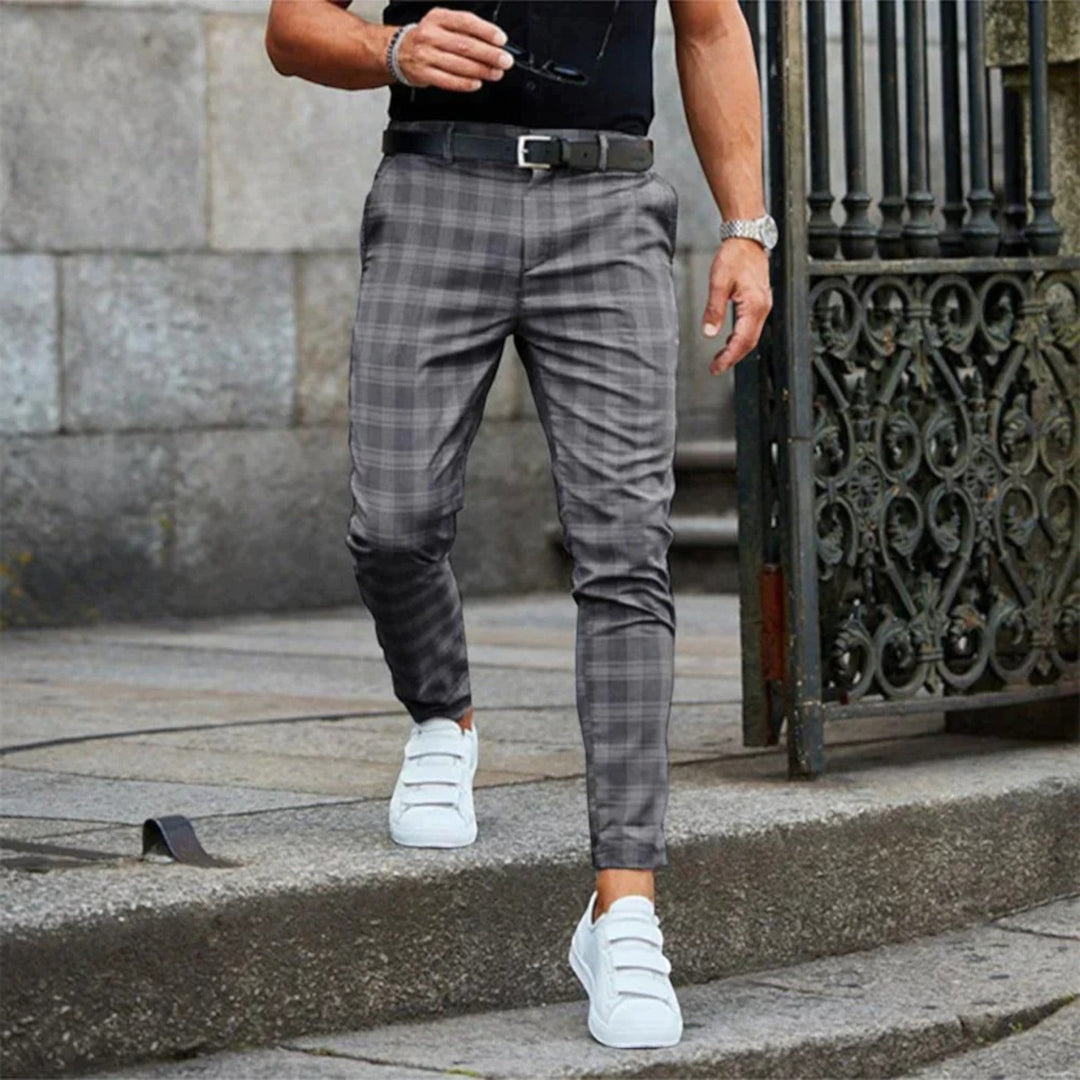 Matthias | Pantaloni Elasticizzati A Quadri Da Uomo | Vestibilità Slim