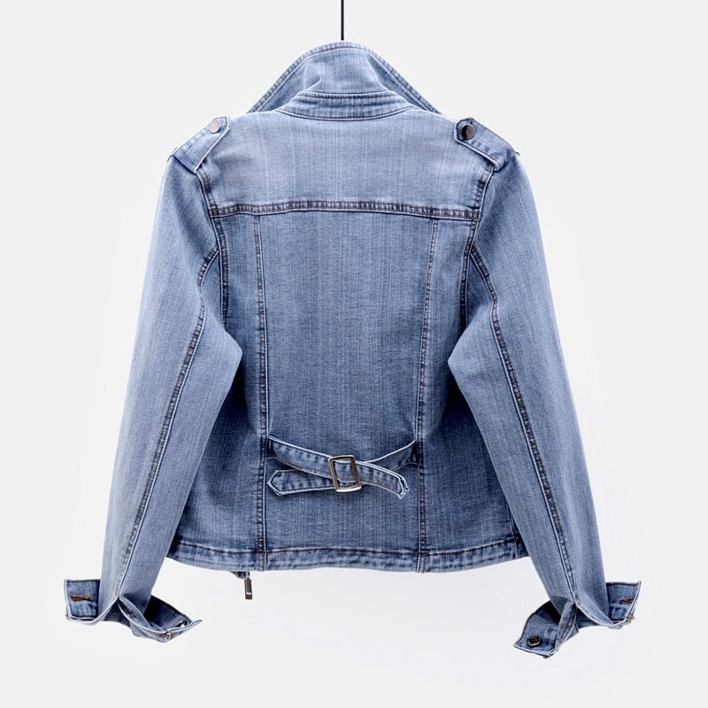 Jachetă din denim pentru femei cu mâneci lungi | Cu fermoar
