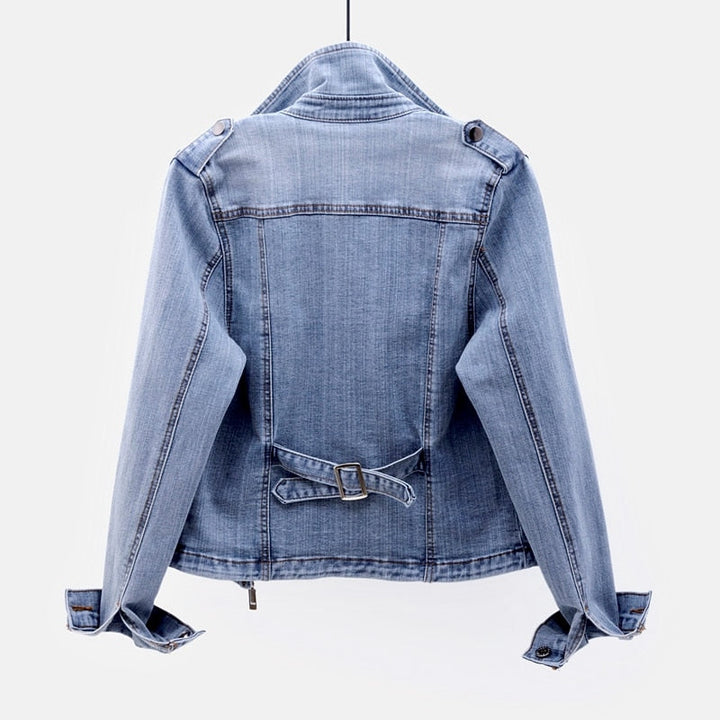 Jachetă din denim pentru femei cu mâneci lungi | Cu fermoar