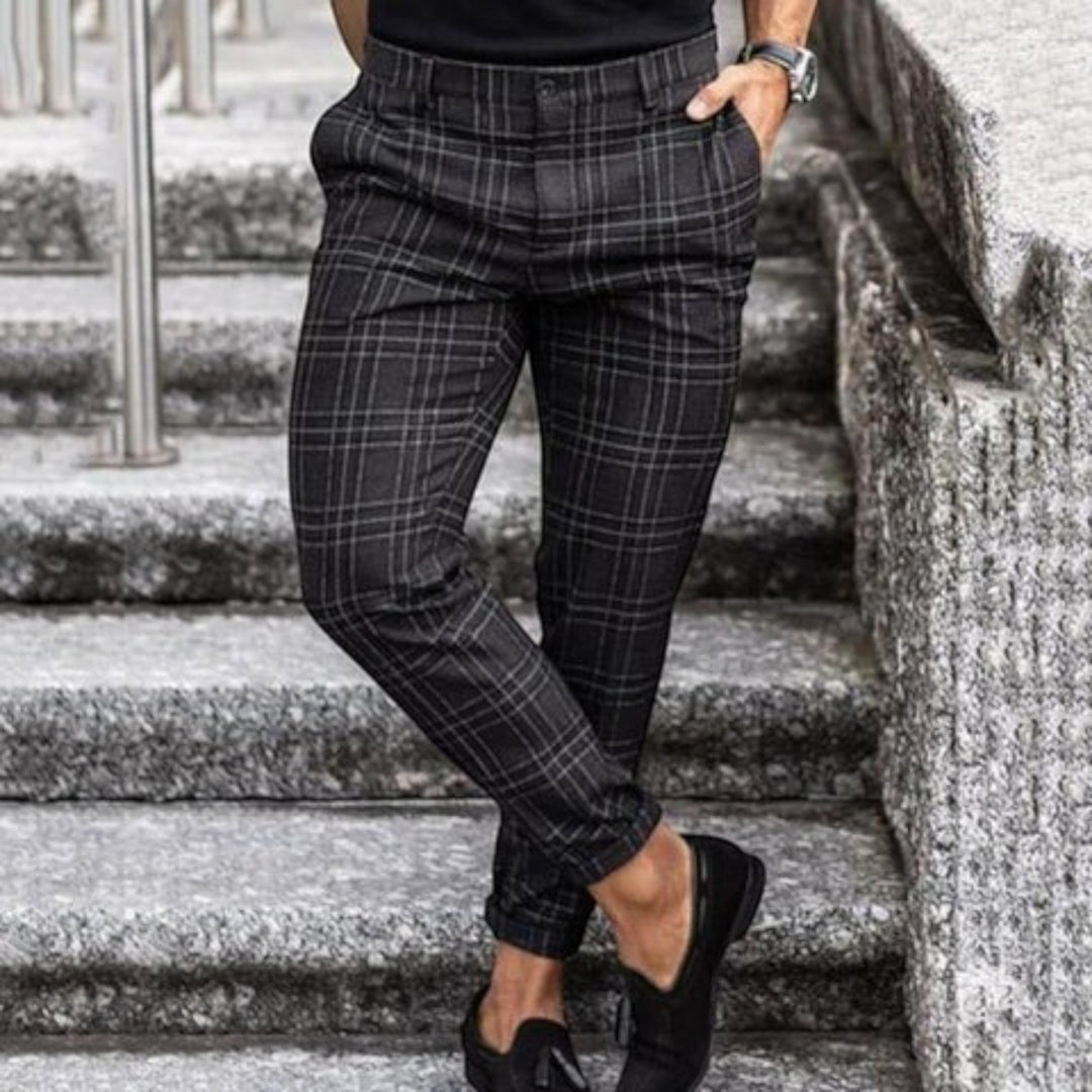 Matthias | Pantaloni Elasticizzati A Quadri Da Uomo | Vestibilità Slim