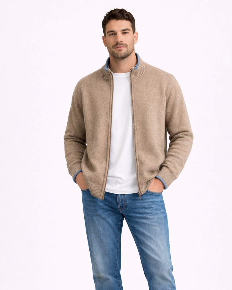 Alexander Giacca de cachemira para hombre con cremallera – Suéter premium suave y cálido de estilo elegante