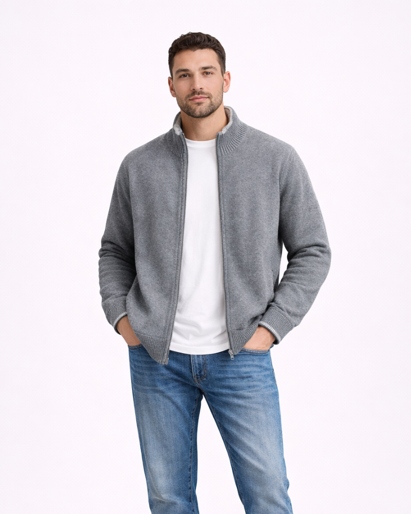 Alexander Giacca de cachemira para hombre con cremallera – Suéter premium suave y cálido de estilo elegante