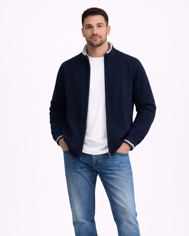 Alexander Giacca de cachemira para hombre con cremallera – Suéter premium suave y cálido de estilo elegante