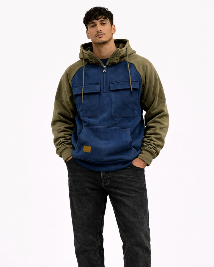 Brixton Men's Hoodie – Casual Two-Tone Sweatshirt with Pockets, Autumn Hoodie
