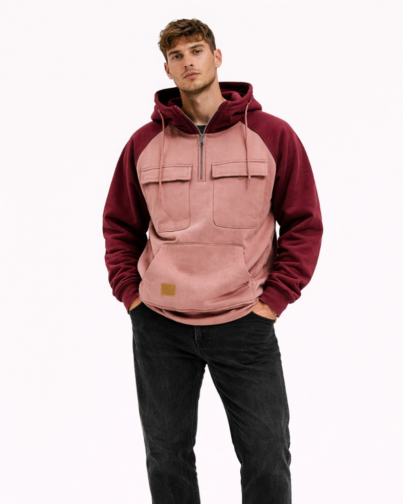 Brixton Men's Hoodie – Casual Two-Tone Sweatshirt with Pockets, Autumn Hoodie