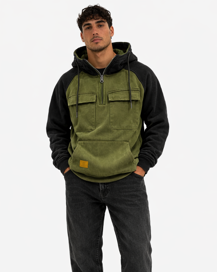 Brixton Men's Hoodie – Casual Two-Tone Sweatshirt with Pockets, Autumn Hoodie