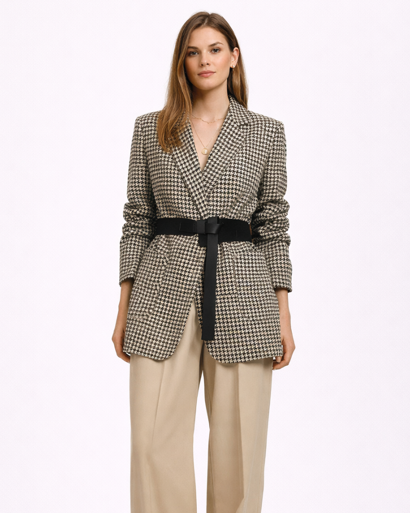 Dámský blazer Camilla Pied-de-Poule – elegantní blazer s páskem a strukturovaným střihem