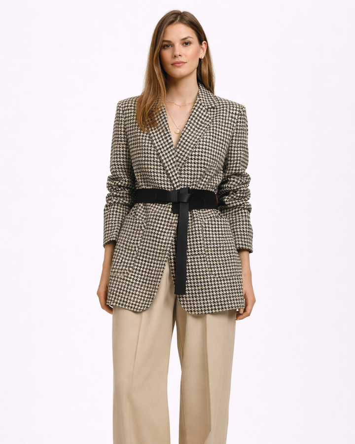 Dámský blazer Camilla Pied-de-Poule – elegantní blazer s páskem a strukturovaným střihem