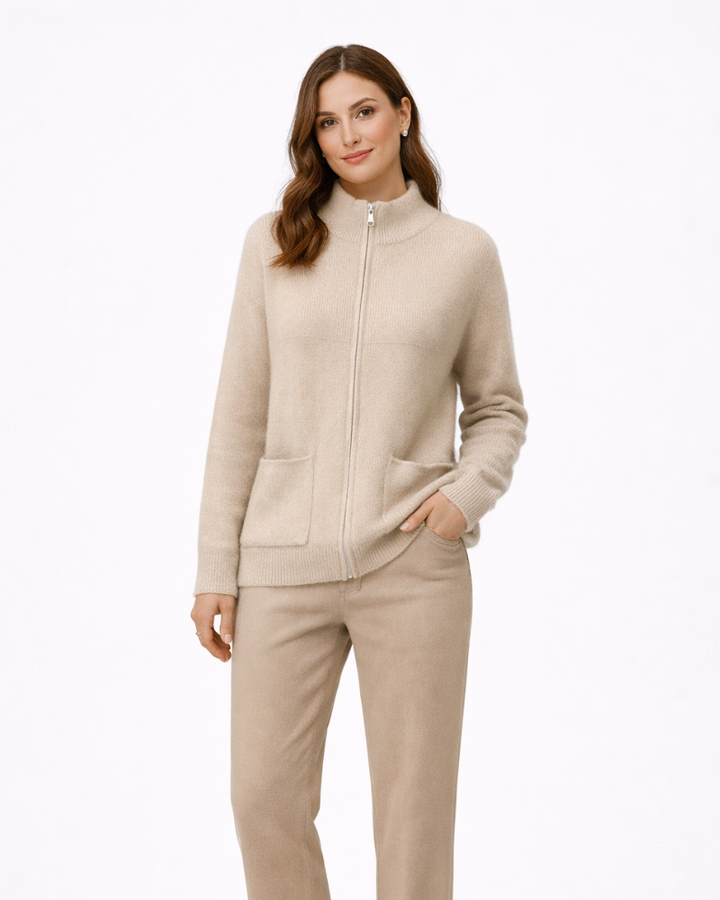 Elssa Cardigan Donna Lana Merino – Maglia con Zip e Collo Alto, Cardigan Elegante
