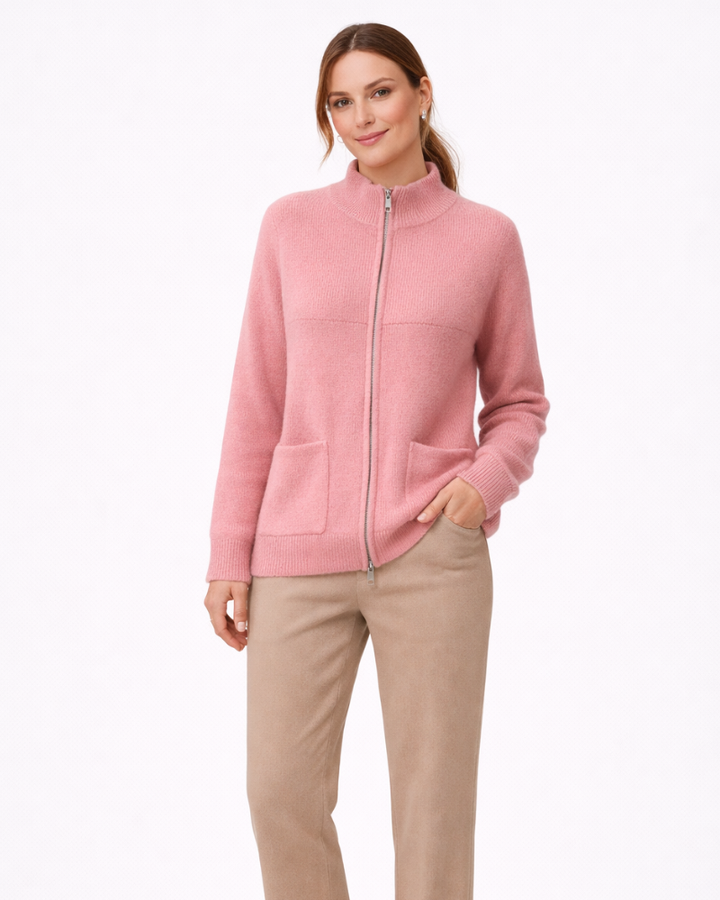 Elssa Cardigan Donna Lana Merino – Maglia con Zip e Collo Alto, Cardigan Elegante