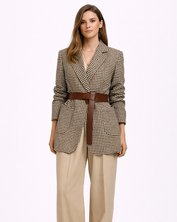 Dámský blazer Camilla Pied-de-Poule – elegantní blazer s páskem a strukturovaným střihem