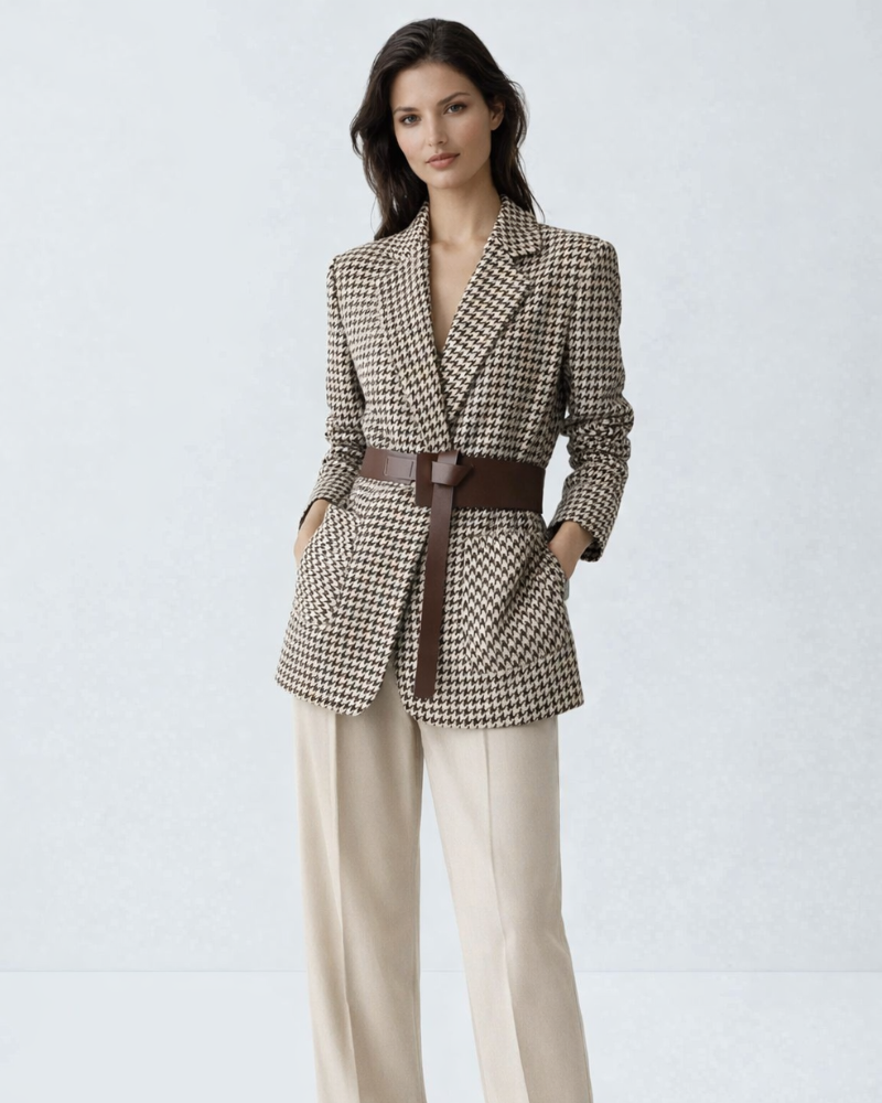 Dámský blazer Camilla Pied-de-Poule – elegantní blazer s páskem a strukturovaným střihem