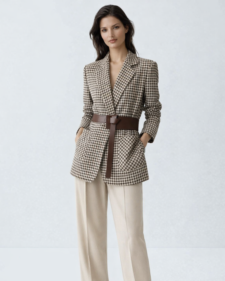 Dámský blazer Camilla Pied-de-Poule – elegantní blazer s páskem a strukturovaným střihem