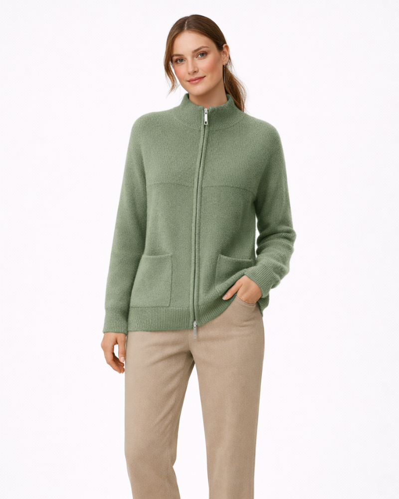 Elssa Cardigan Donna Lana Merino – Maglia con Zip e Collo Alto, Cardigan Elegante