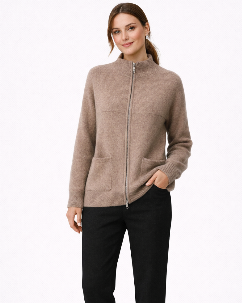 Elssa Cardigan Donna Lana Merino – Maglia con Zip e Collo Alto, Cardigan Elegante