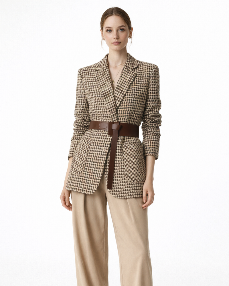 Dámský blazer Camilla Pied-de-Poule – elegantní blazer s páskem a strukturovaným střihem