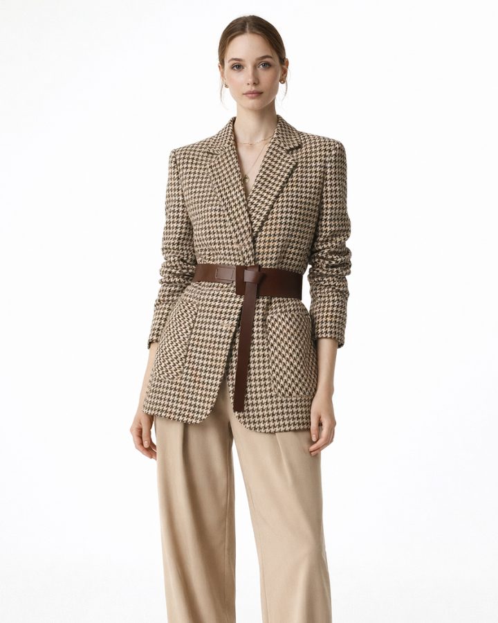 Dámský blazer Camilla Pied-de-Poule – elegantní blazer s páskem a strukturovaným střihem
