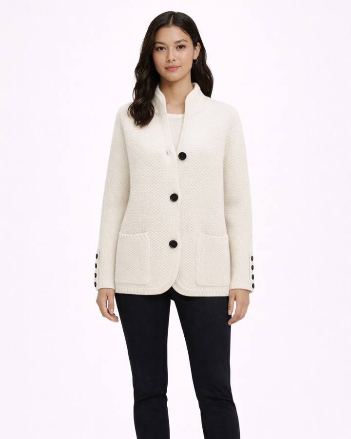Cardigan Poppy pentru femei din lână – Pulover elegant cu nasturi și croială lejeră