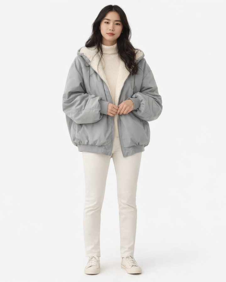 Jheyd Bomber Donna Oversize – Giacca Invernale Trapuntata con Collo in Ecopelliccia Rimovibile