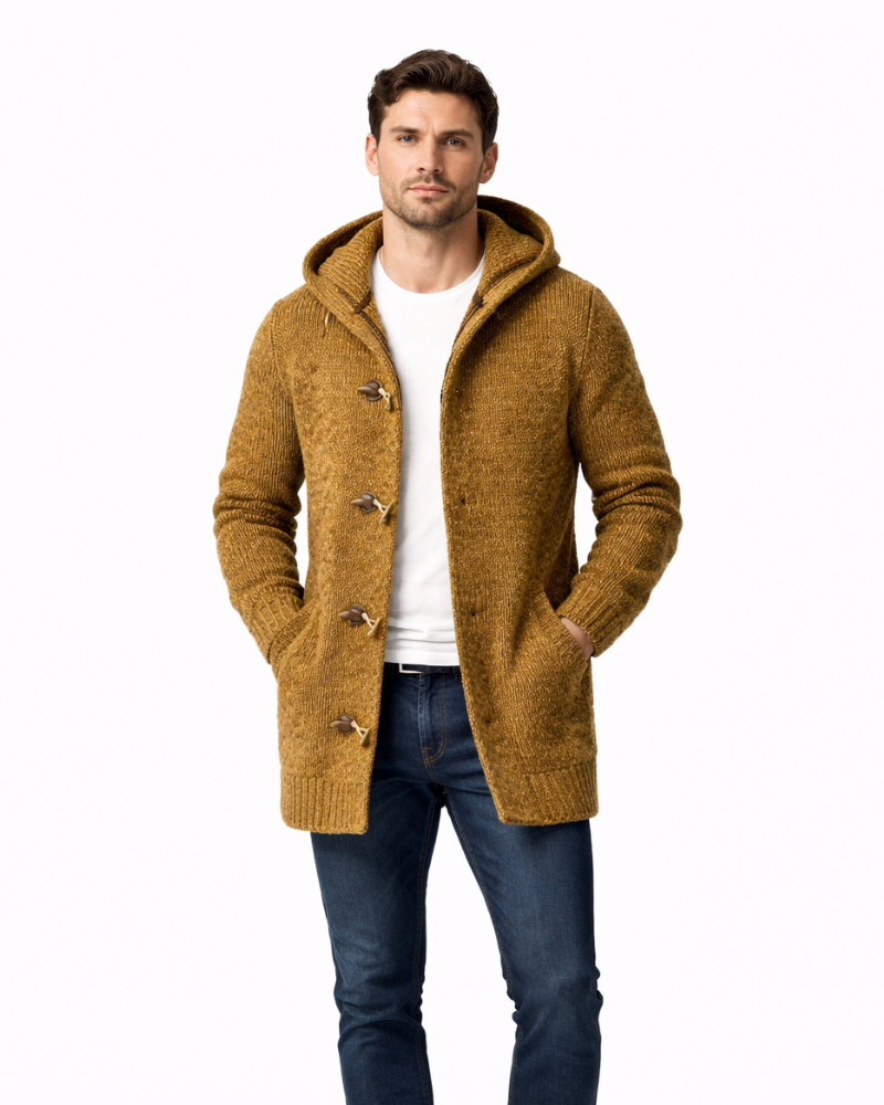 Federico Men's Hooded Cardigan – Soft Mélange Wool Casual Winter Sweater