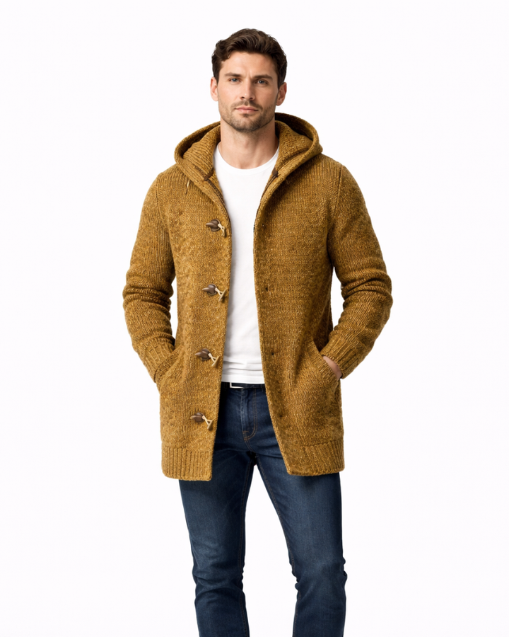 Federico Men's Hooded Cardigan – Soft Mélange Wool Casual Winter Sweater