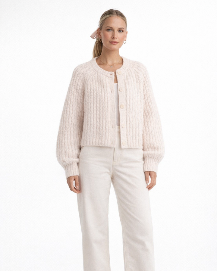 Zinnia Cardigan damski z dzianiny – elegancki kardigan z guzikami, miękki sweter casualowy