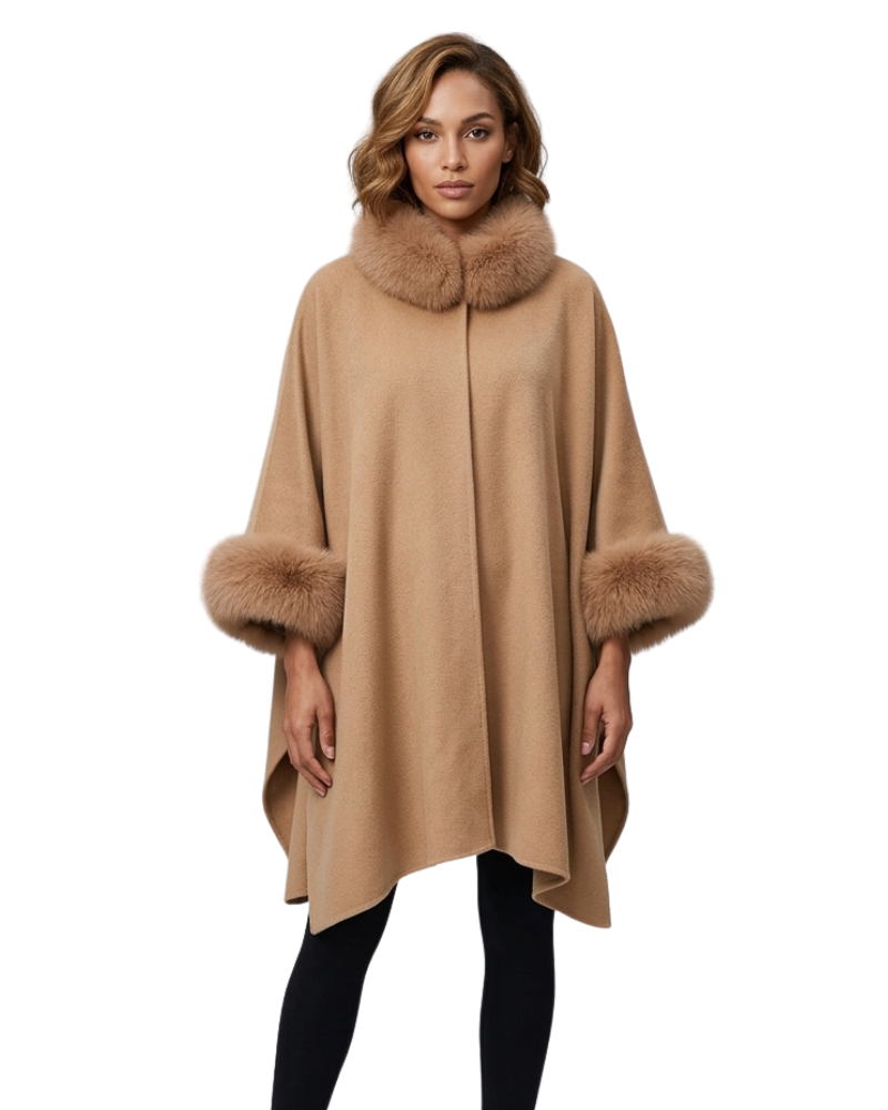 Raffaella Mantella Donna Oversize – Giacca Cape con Collo in Pelliccia e Maniche Pipistrello